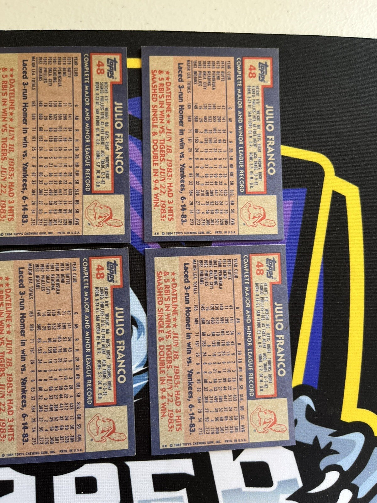 1984 Topps Julio Franco Indians Lot Of 6