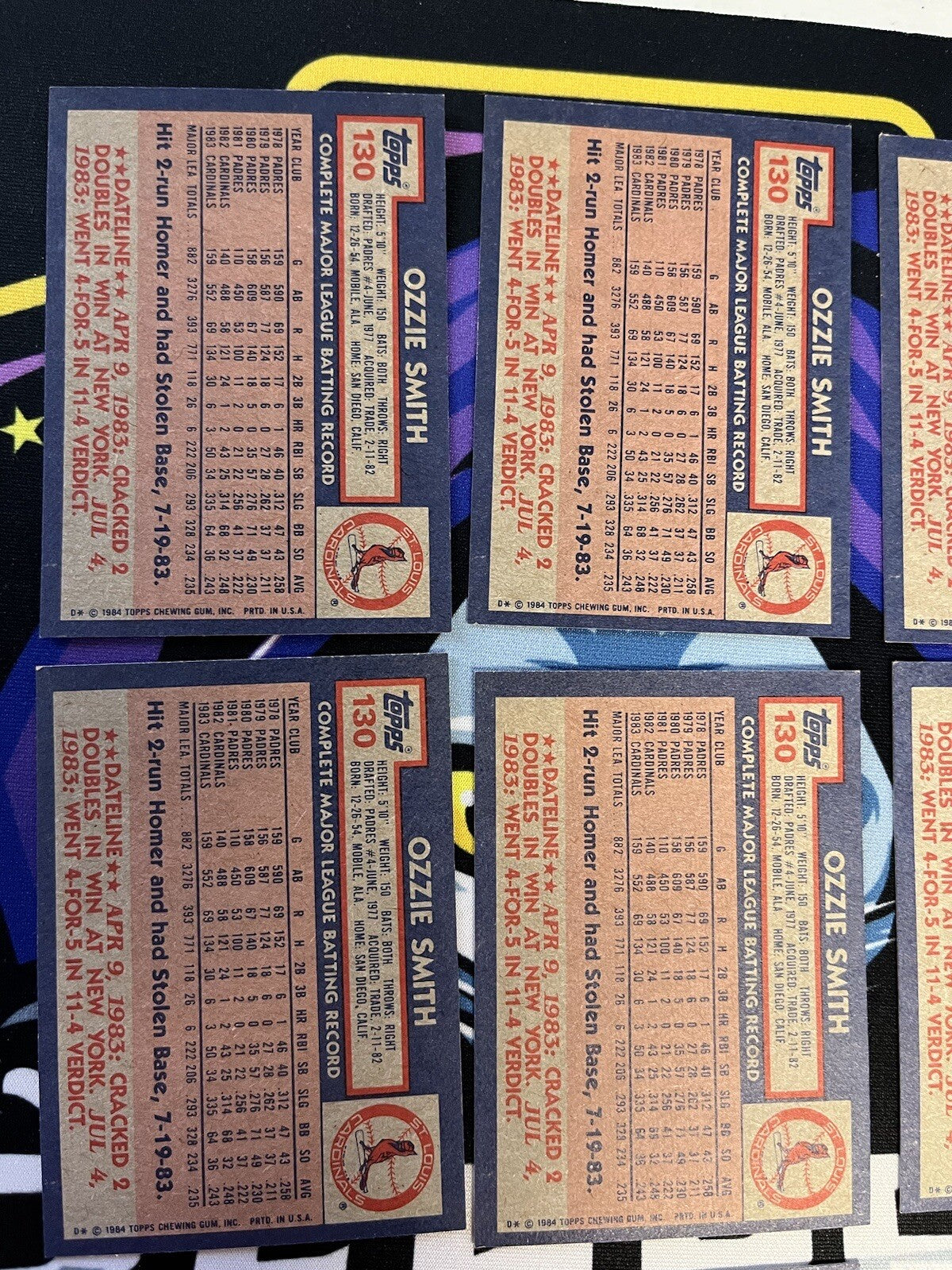 1984 Topps Ozzie Smith Cardinals Lot Of 7
