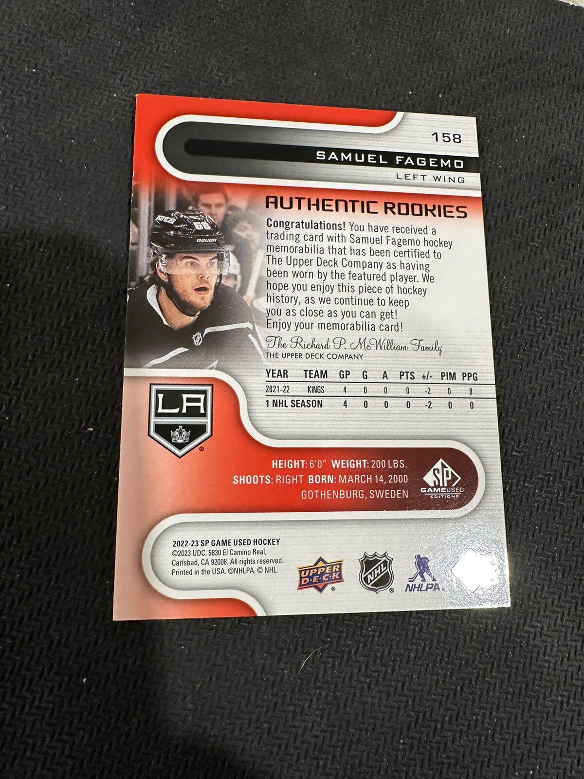 Samuel Fagano 22-23 Upper Deck SP Game Used  Relic Kings Authentic Rookies 158