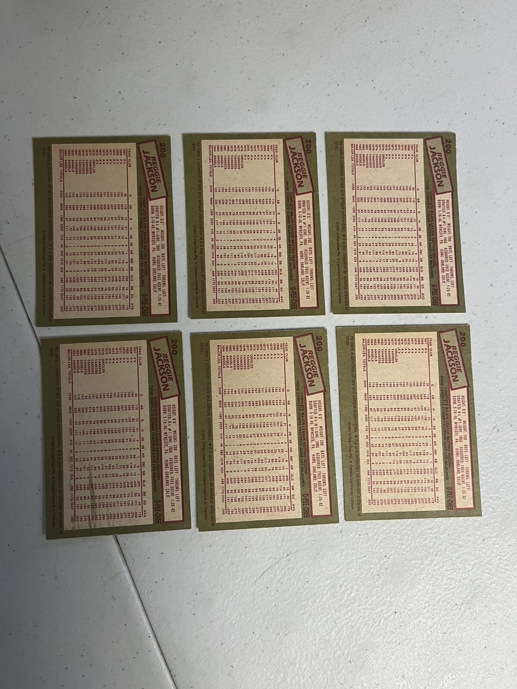 1985 OPC O-Pee-Chee Baseball Reggie Jackson Lot Of 6 Cards