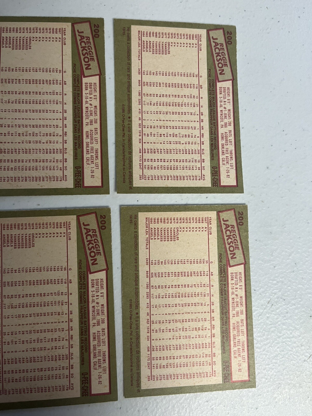 1985 OPC O-Pee-Chee Baseball Reggie Jackson Lot Of 6 Cards