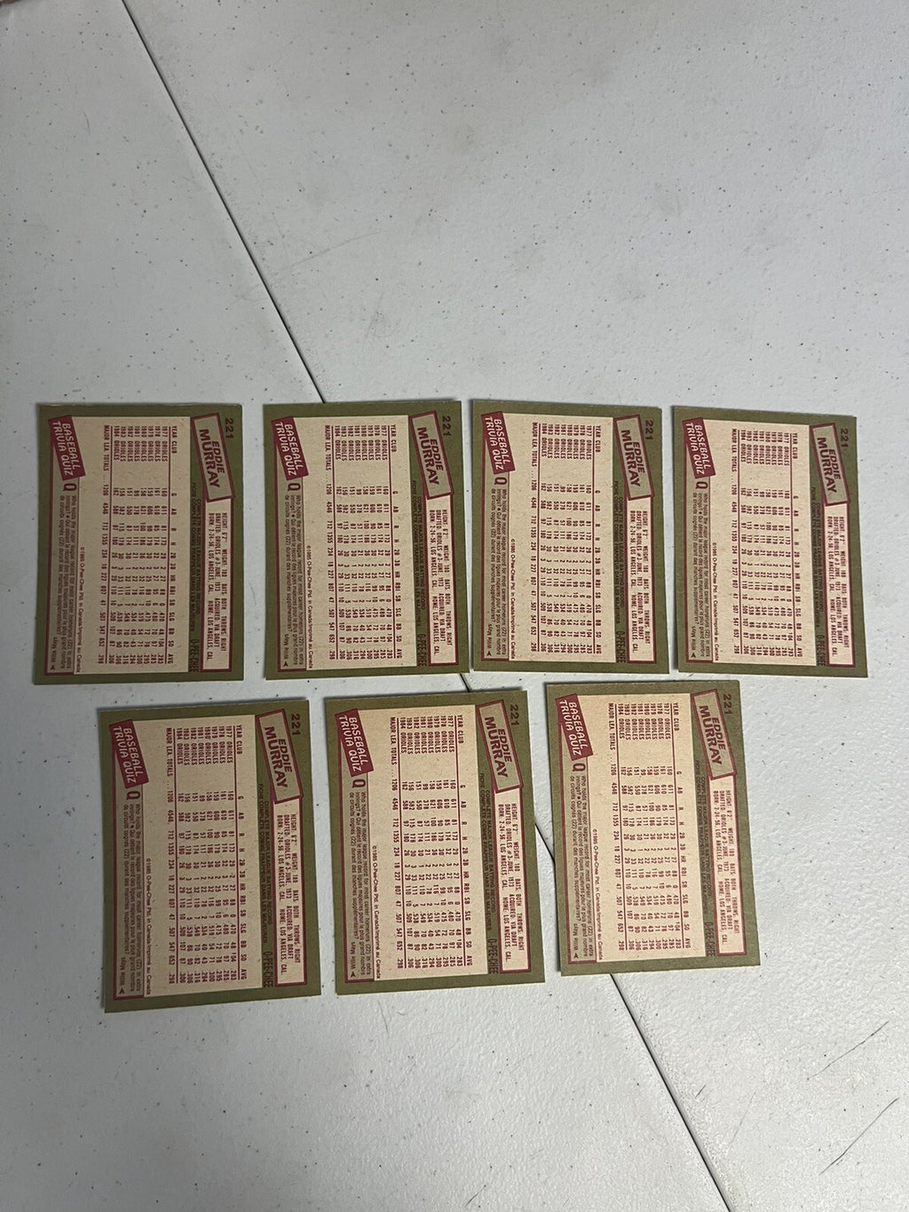 1985 OPC O-Pee-Chee Baseball Eddie Murray Lot Of 7 Cards
