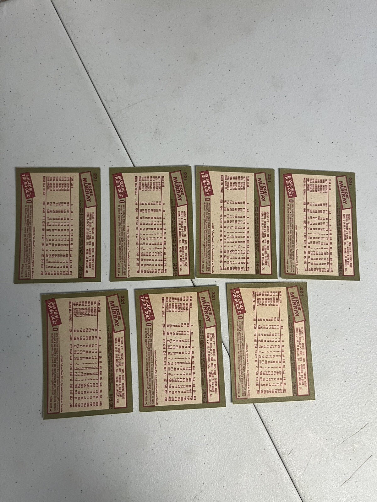 1985 OPC O-Pee-Chee Baseball Eddie Murray Lot Of 7 Cards