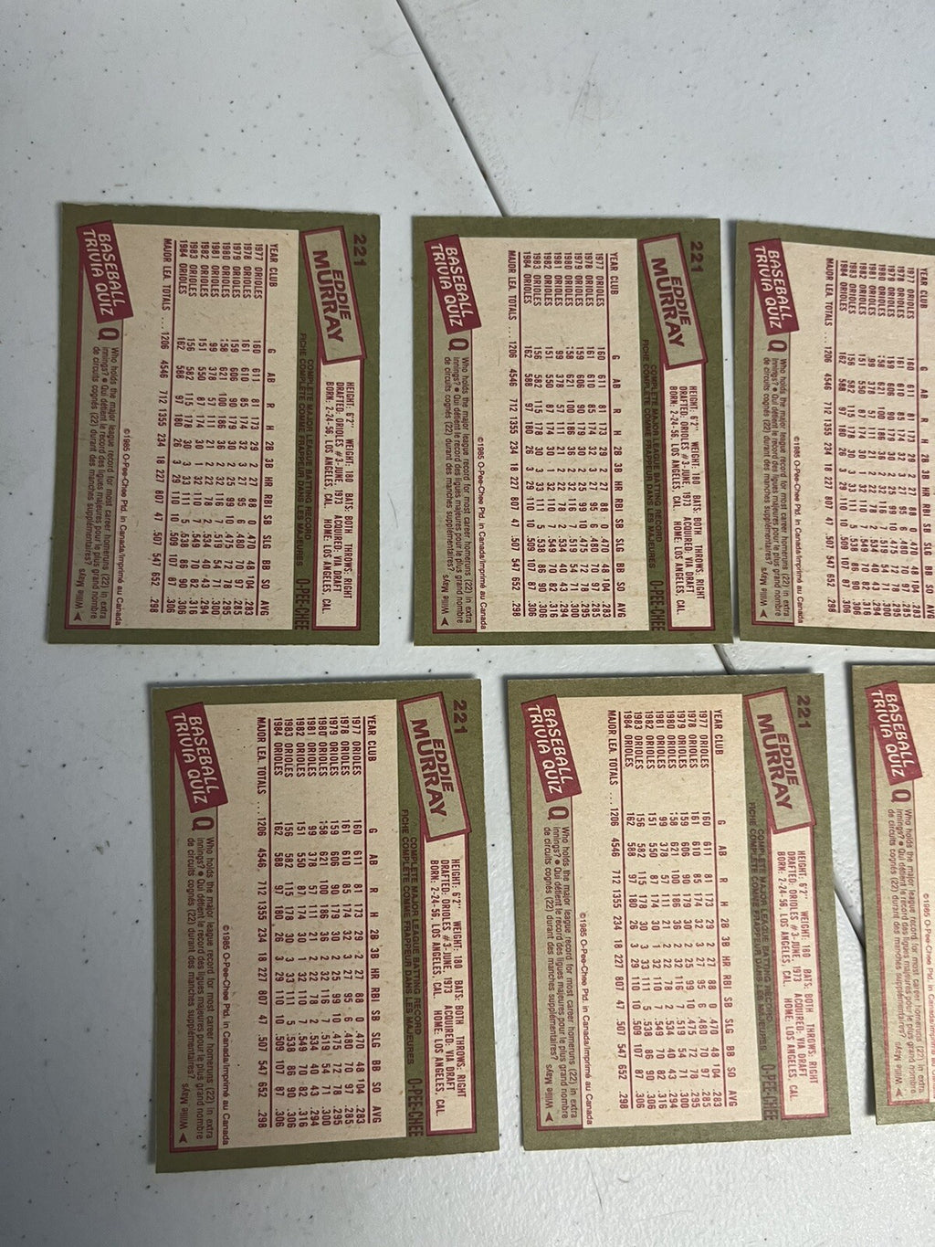 1985 OPC O-Pee-Chee Baseball Eddie Murray Lot Of 7 Cards