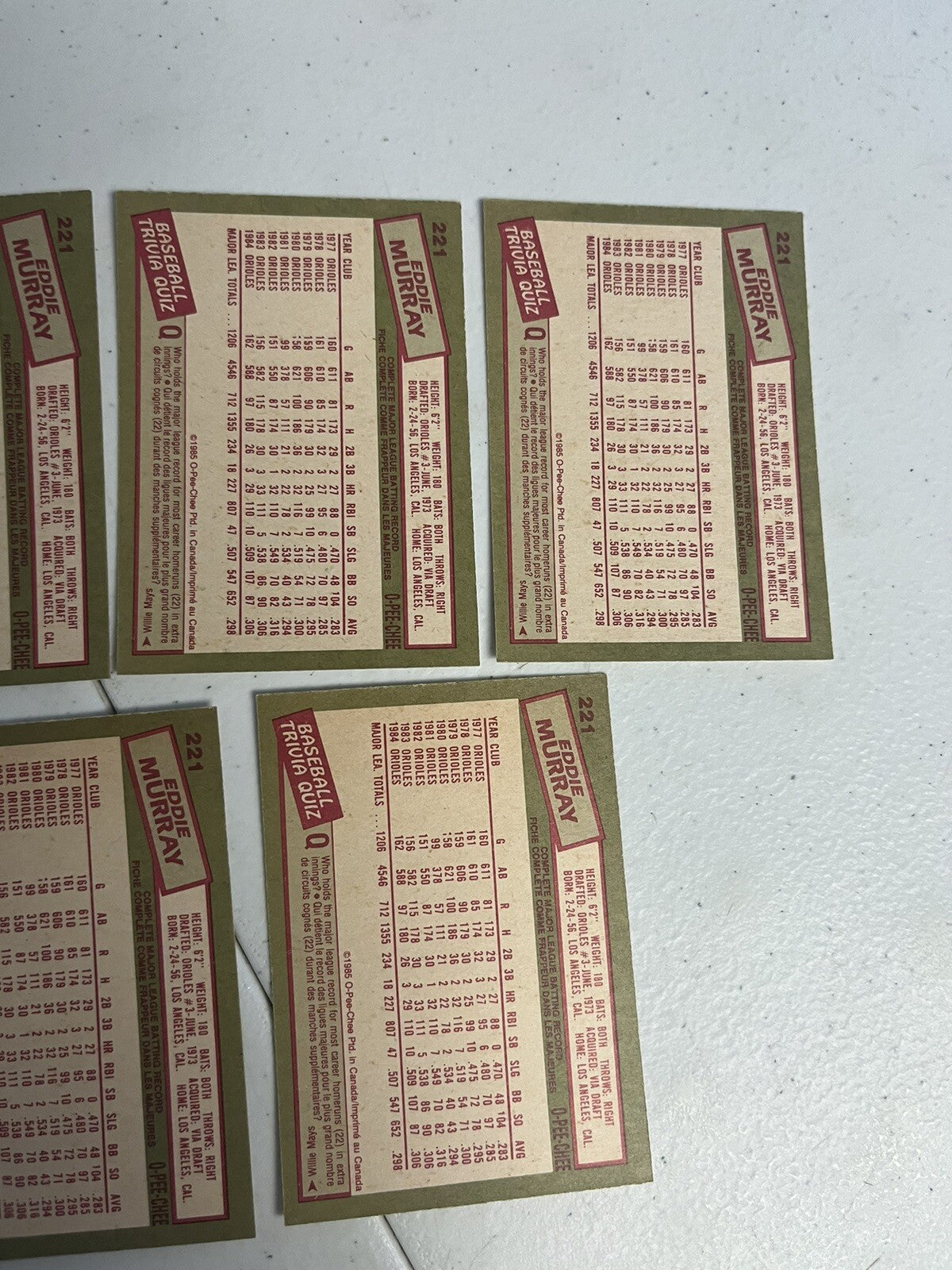 1985 OPC O-Pee-Chee Baseball Eddie Murray Lot Of 7 Cards