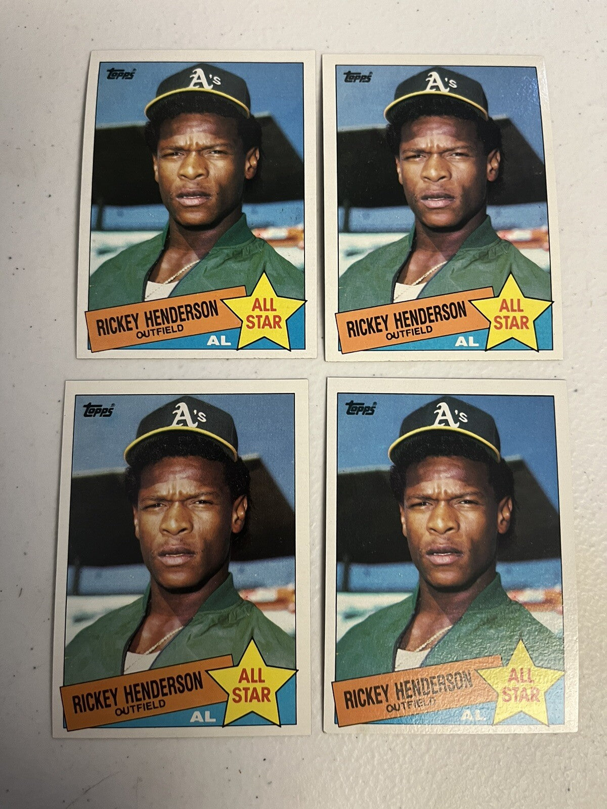 1985 Topps Rickey Henderson All Star 4 Card Lot NM/MT