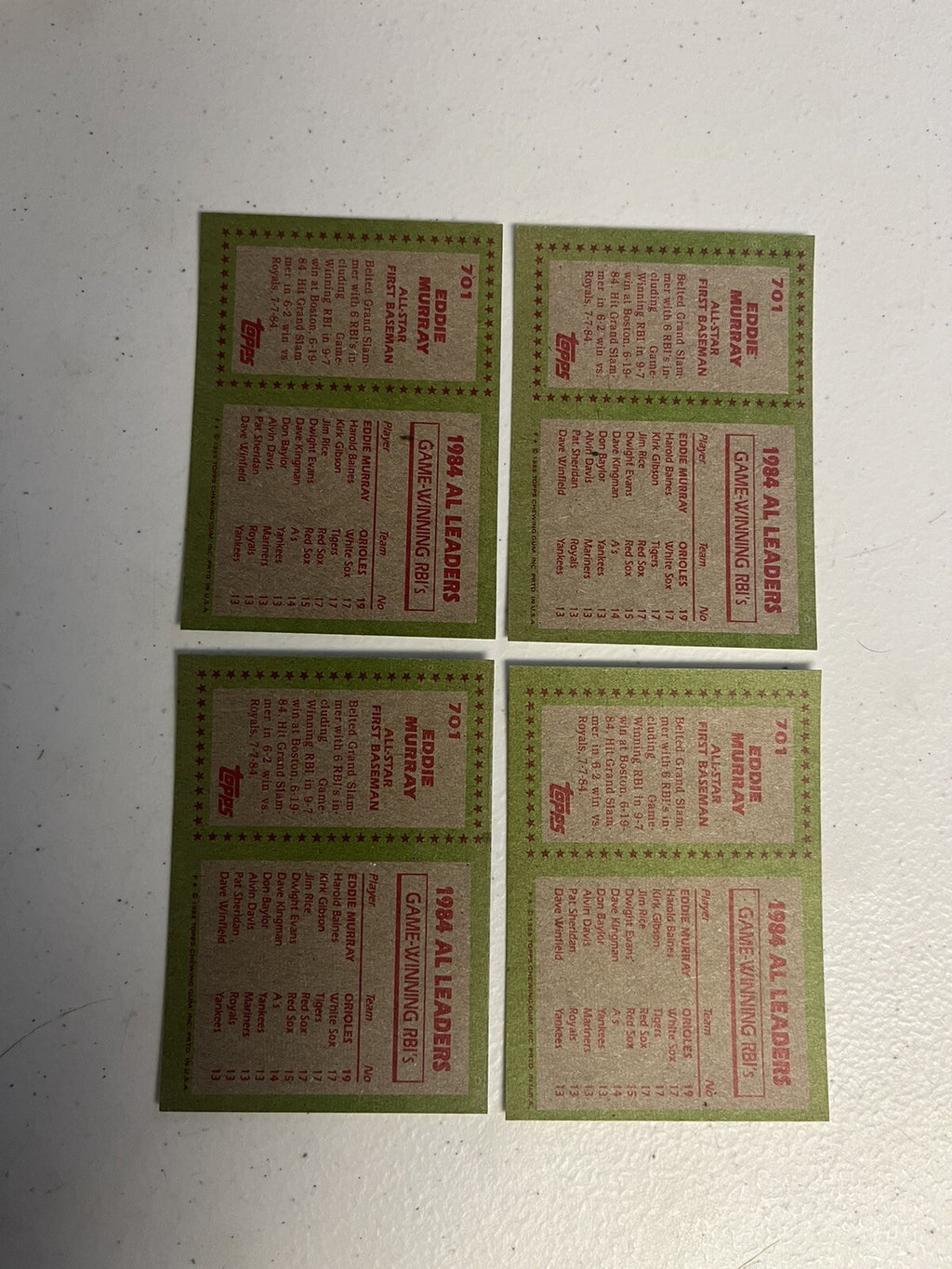 1985 Topps Eddie Murray All Star 4 Card Lot NM/MT