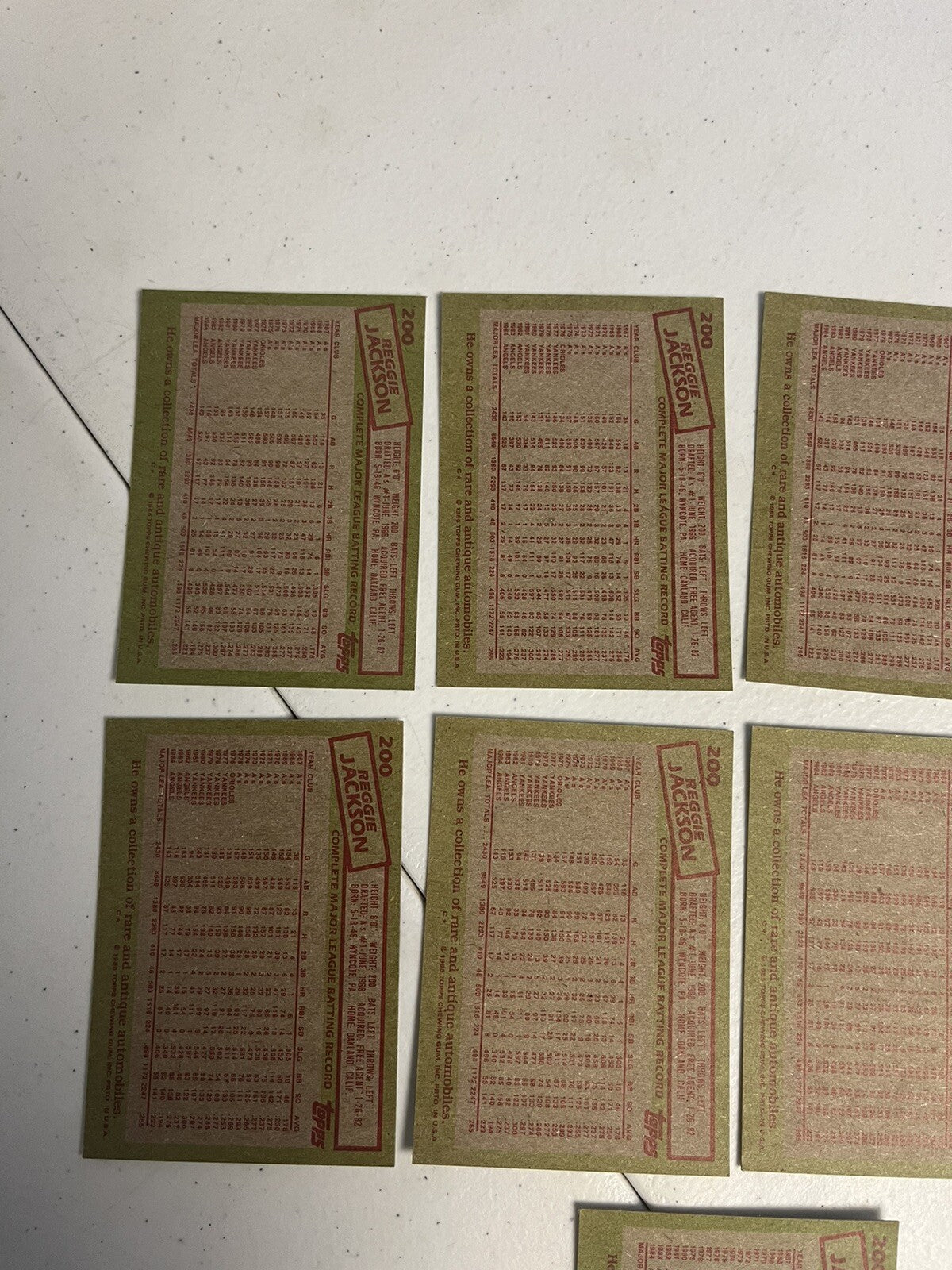 1985 Topps Baseball Reggie Jackson Lot Of 9 Cards