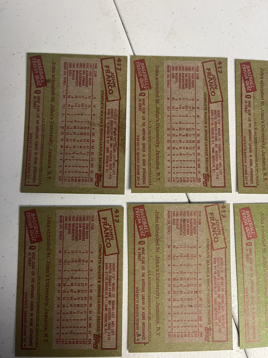 1985 Topps John Franco 6 Card Lot NM/MT Reds