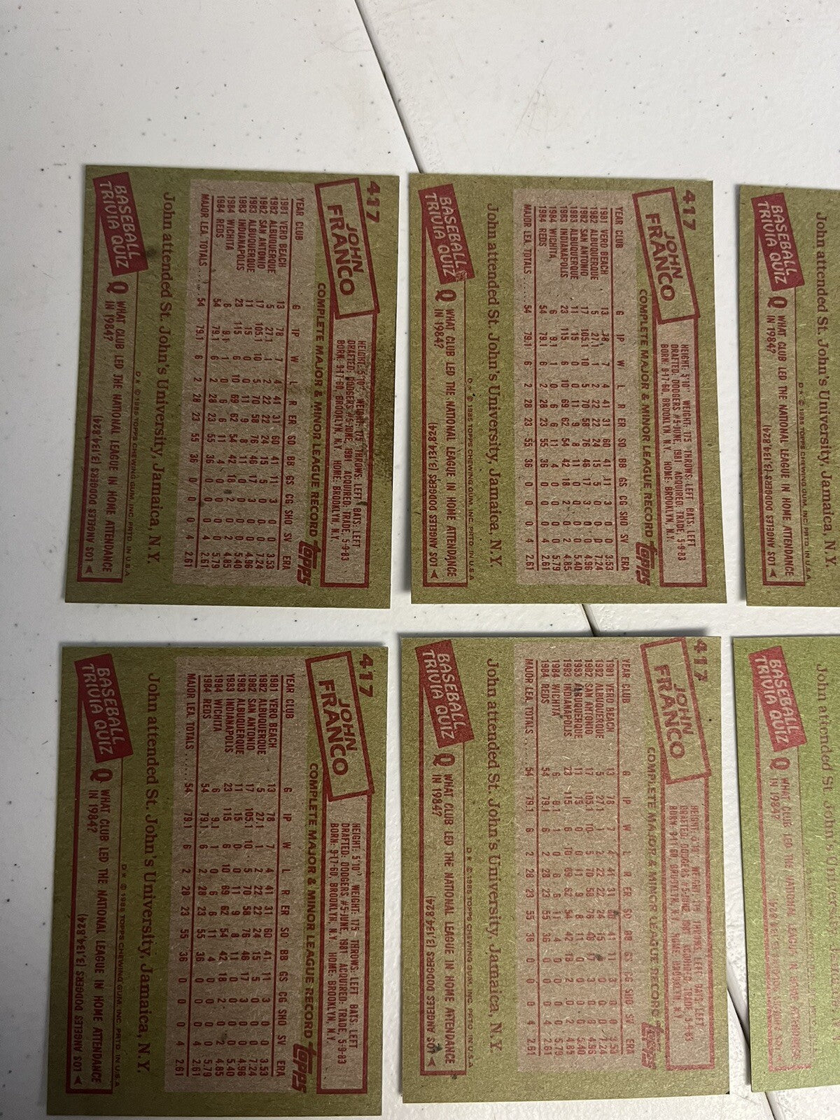 1985 Topps John Franco 6 Card Lot NM/MT Reds