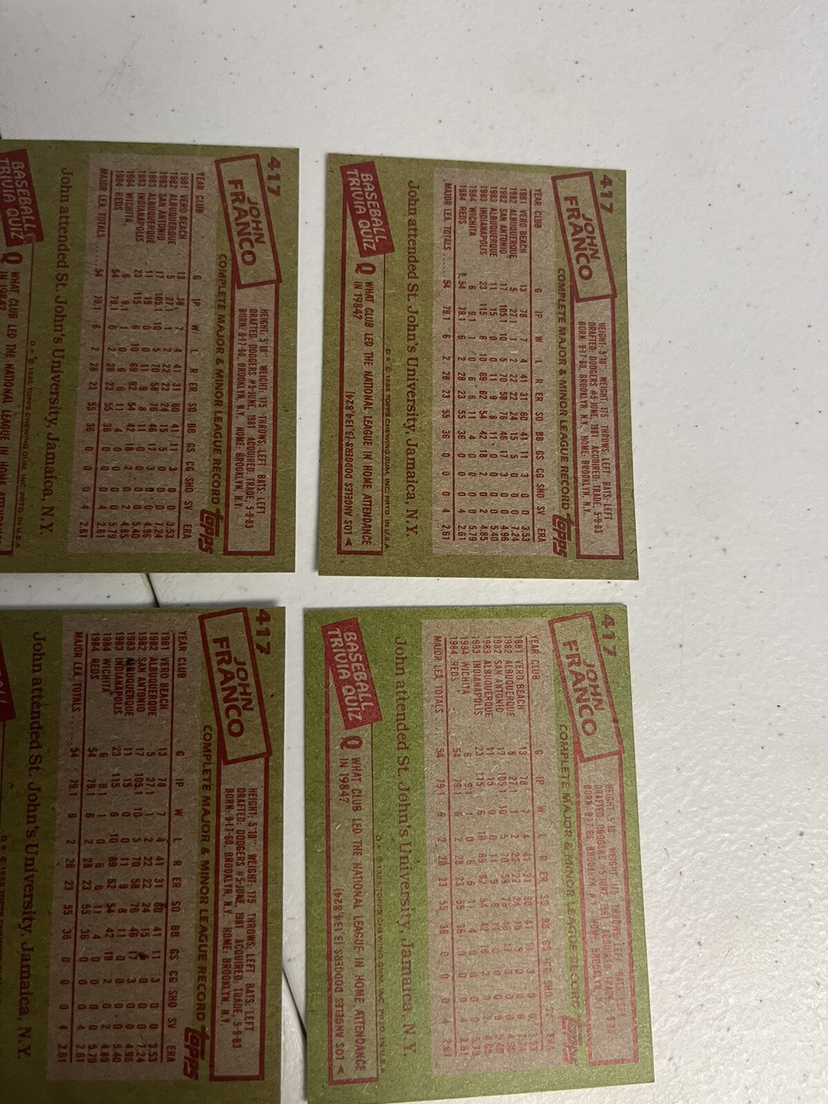 1985 Topps John Franco 6 Card Lot NM/MT Reds