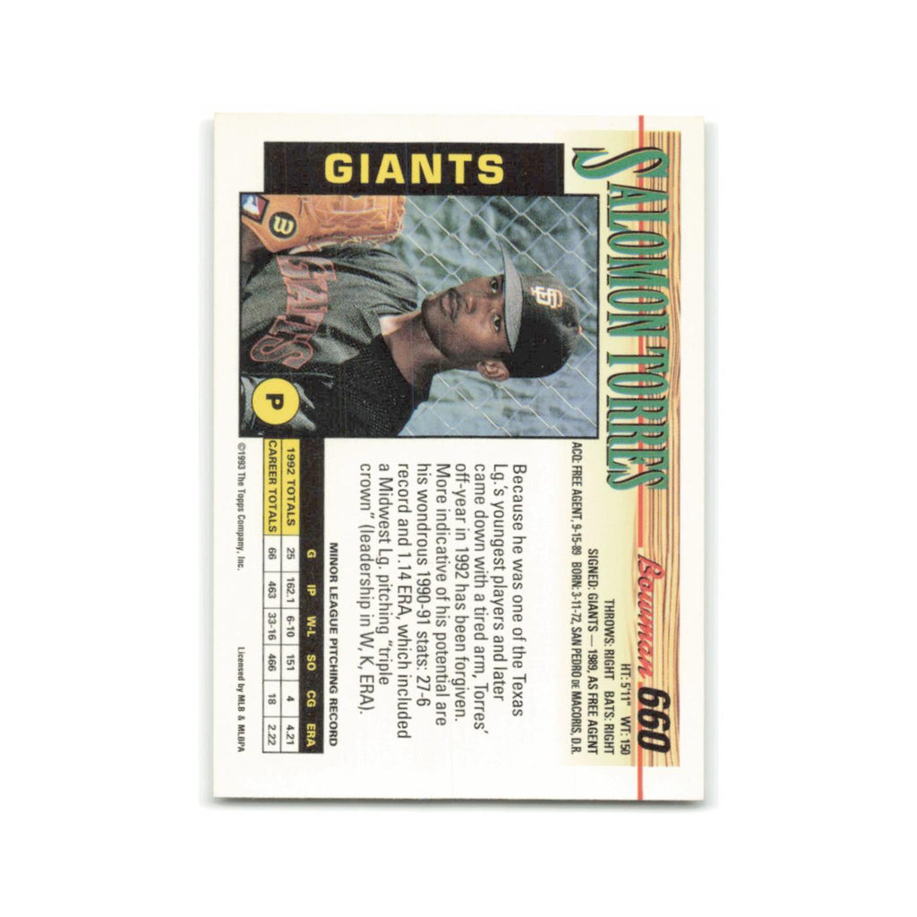 Salomon Torres 1993 Bowman #660 San Francisco Giants Baseball Card NM