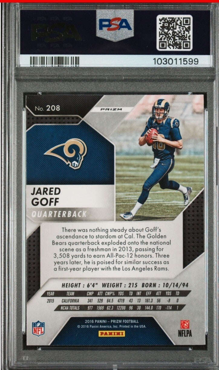 2016 Panini Prizm Jared Goff Rookie RC #208 Flash Prizm PSA 9 Mint