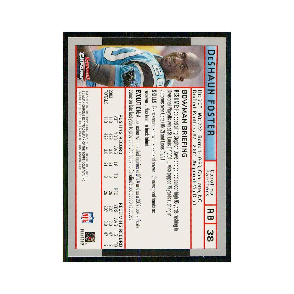 2004 Bowman Chrome DeShaun Foster Panthers 38