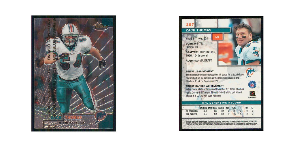 1999 Topps Finest w Coating Zach Thomas Dolphins 107